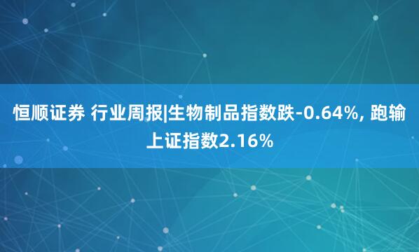恒顺证券 行业周报|生物制品指数跌-0.64%, 跑输上证指数2.16%